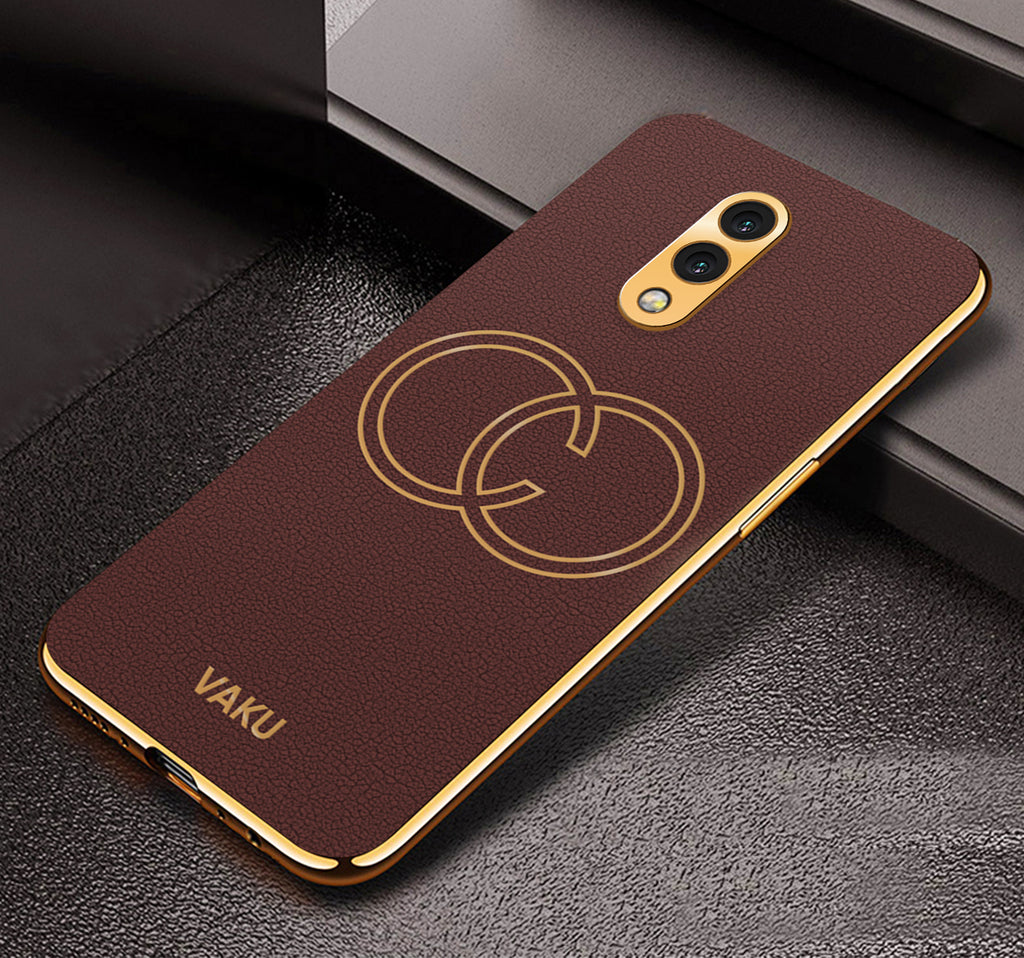 Vaku® Oneplus 7 Skylar Leather Pattern Gold Electroplated Soft TPU Back Cover