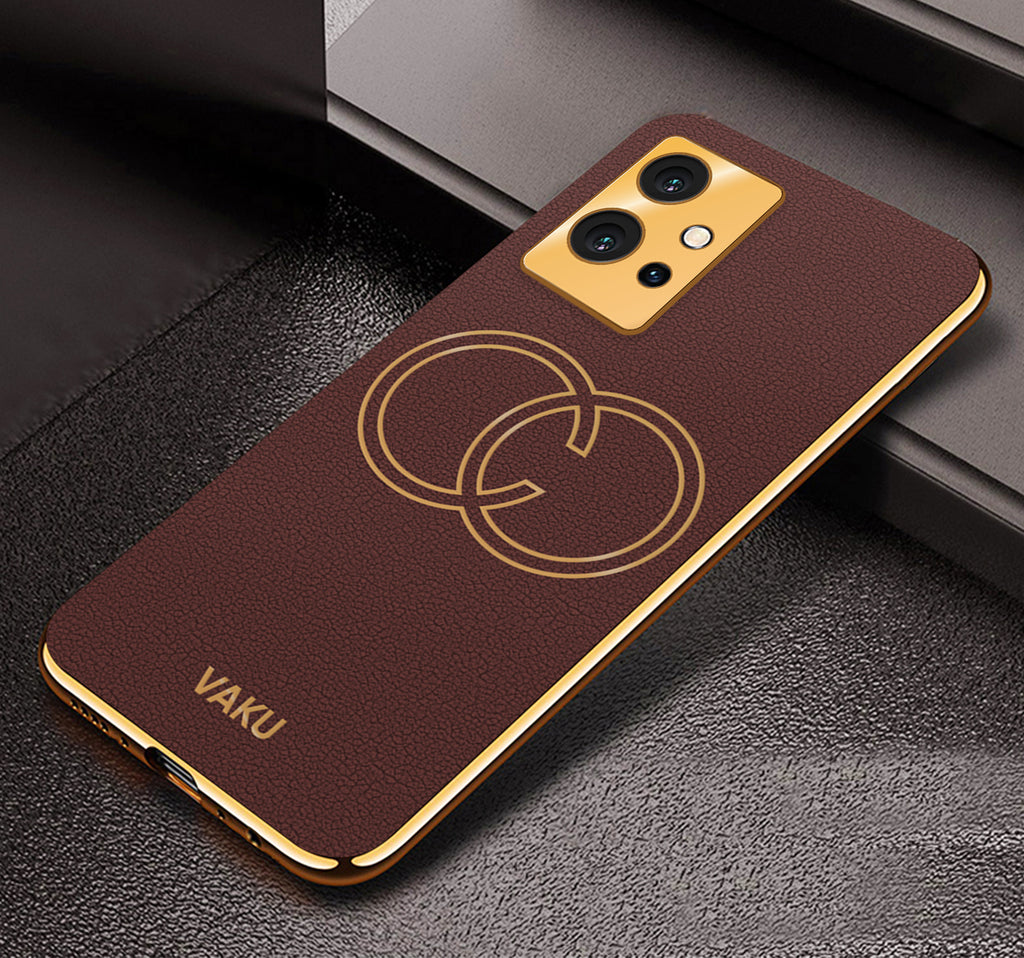 Vaku® Vivo T1 5G Skylar Leather Pattern Gold Electroplated Soft TPU Back Cover