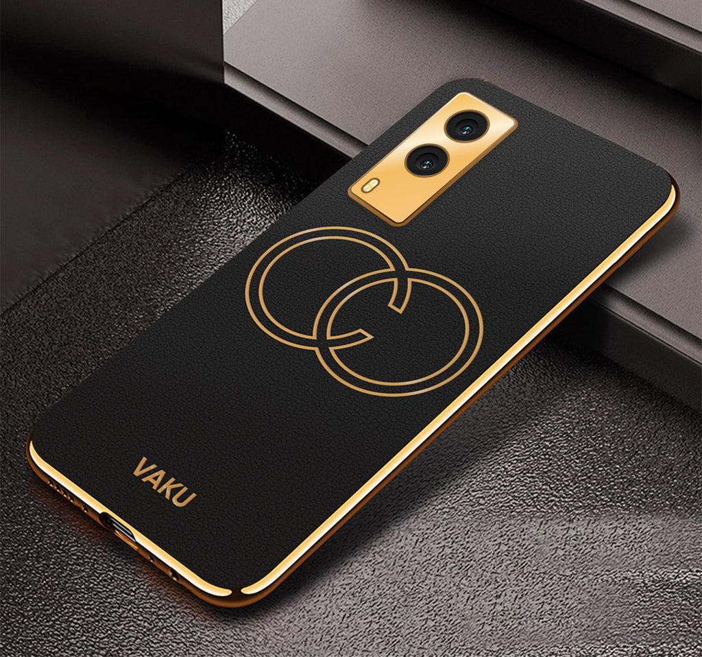 Vaku® Vivo V21e 5G Skylar Leather Finish Gold Electroplated Soft TPU Back Cover