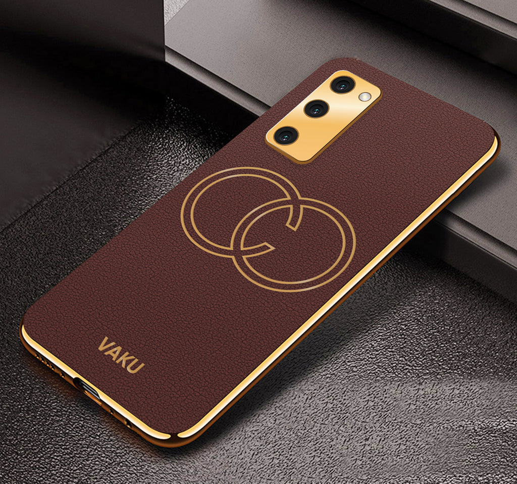 Vaku® Samsung Galaxy S20 FE Skylar Leather Pattern Gold Electroplated Soft TPU Back Cover
