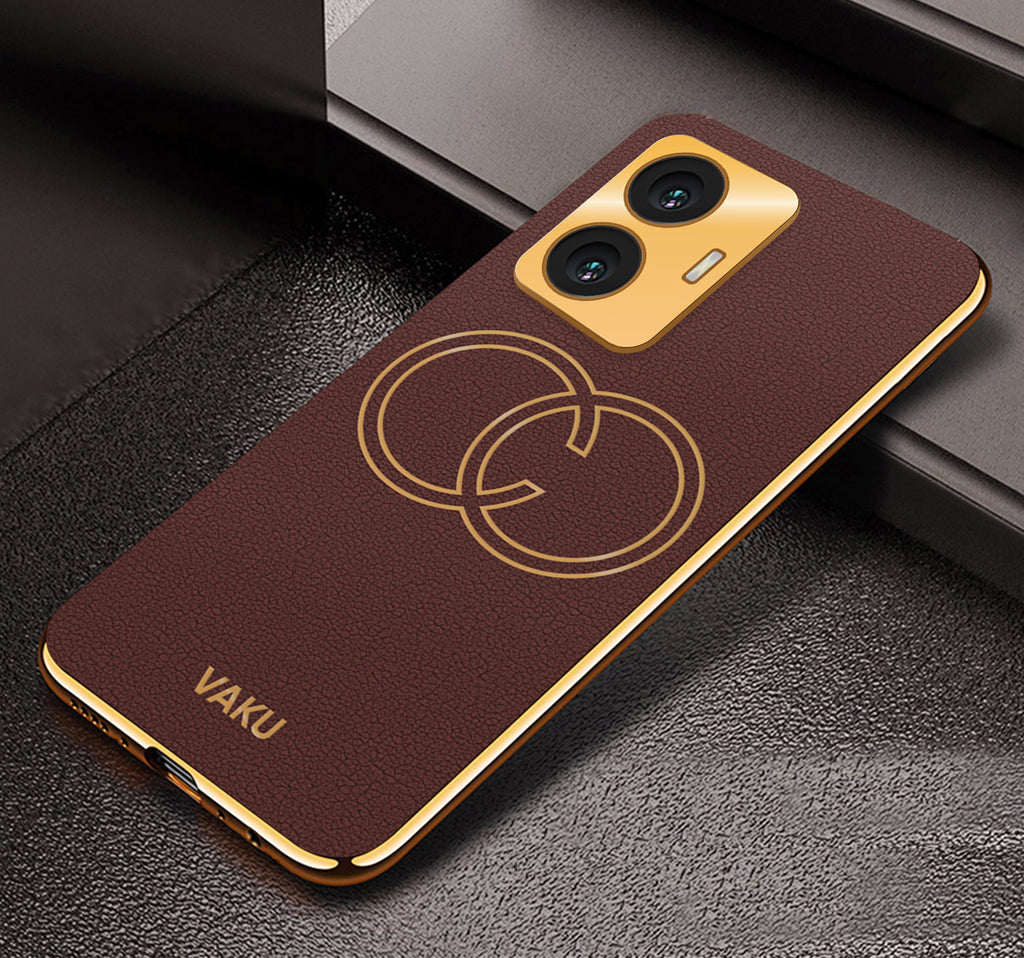 Vaku® Vivo T1 4G Skylar Leather Pattern Gold Electroplated Soft TPU Back Cover