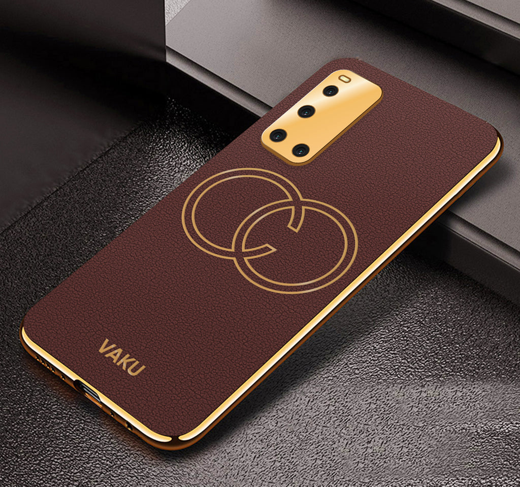 Vaku® Vivo V19 Skylar Leather Pattern Gold Electroplated Soft TPU Back Cover