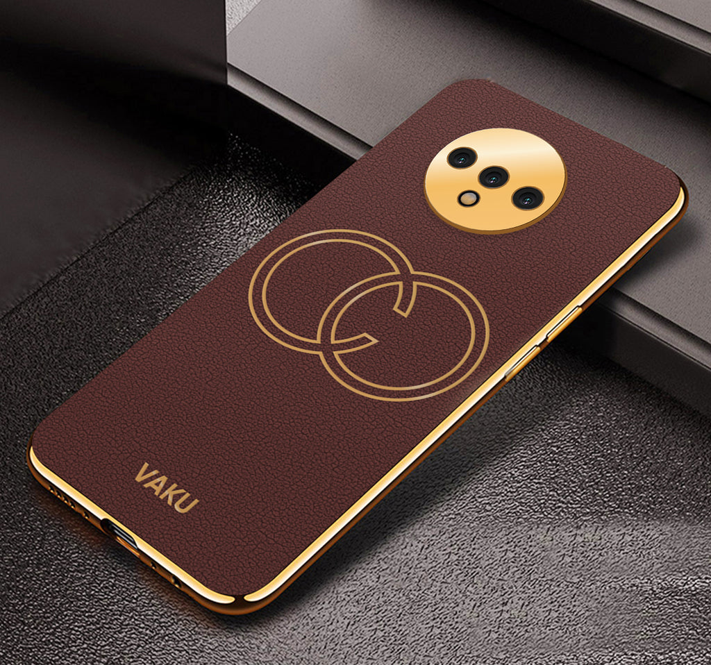 Vaku® OnePlus 7T Skylar Leather Pattern Gold Electroplated Soft TPU Back Cover