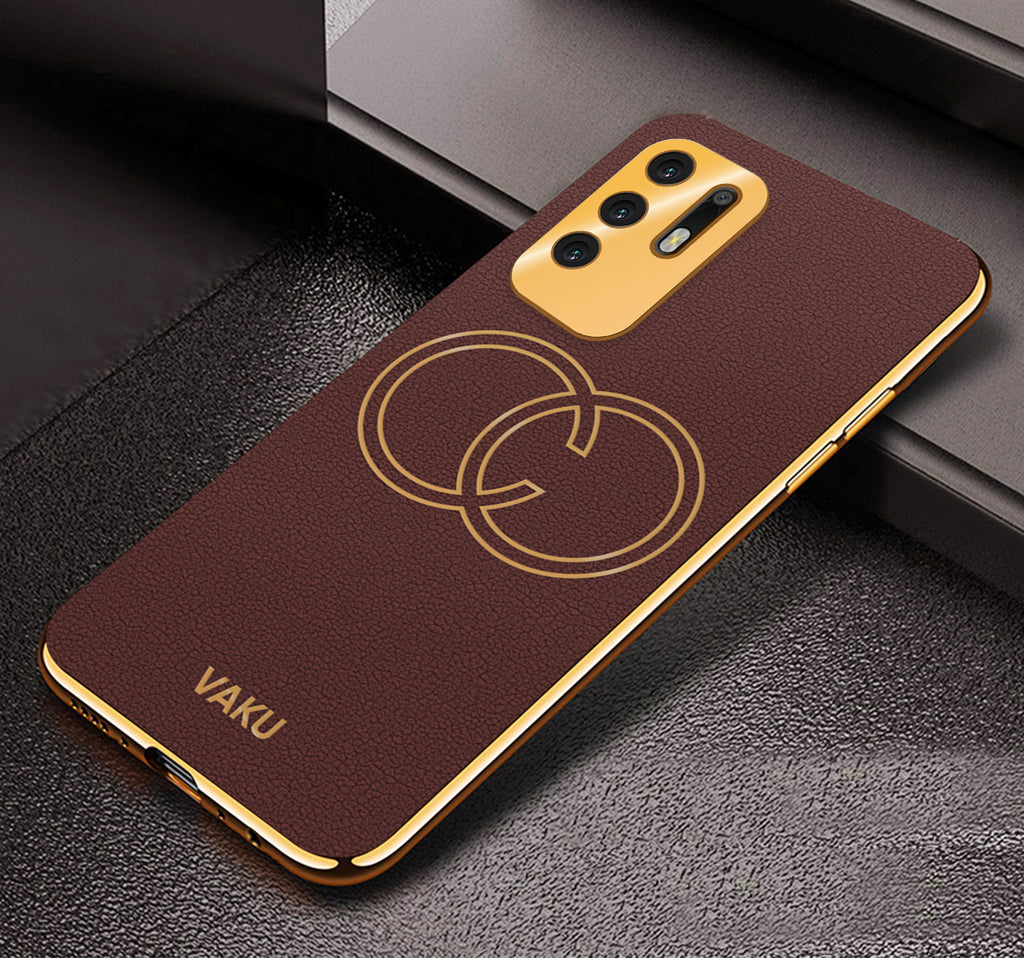 Vaku® Oppo F19 Pro Plus 5G Skylar Leather Pattern Gold Electroplated Soft TPU Back Cover