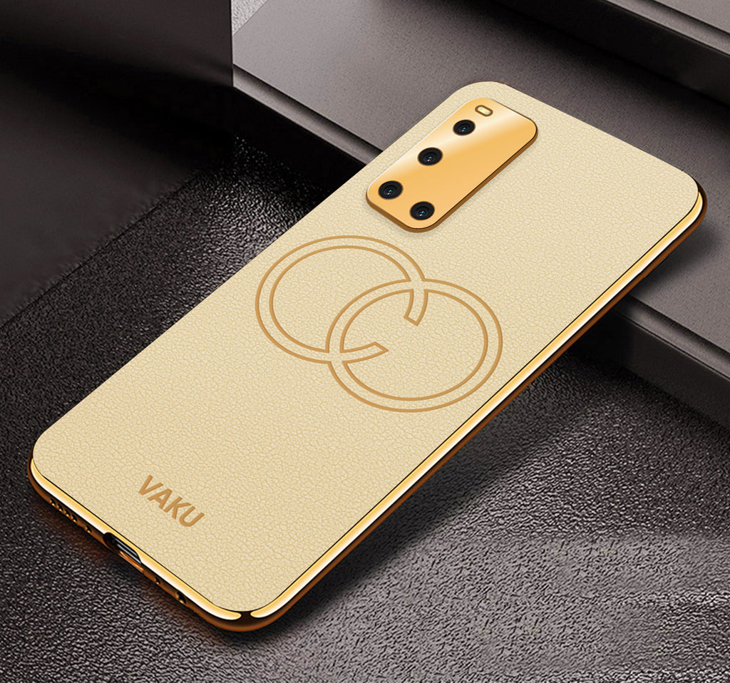 Vaku® Vivo V19 Skylar Leather Pattern Gold Electroplated Soft TPU Back Cover