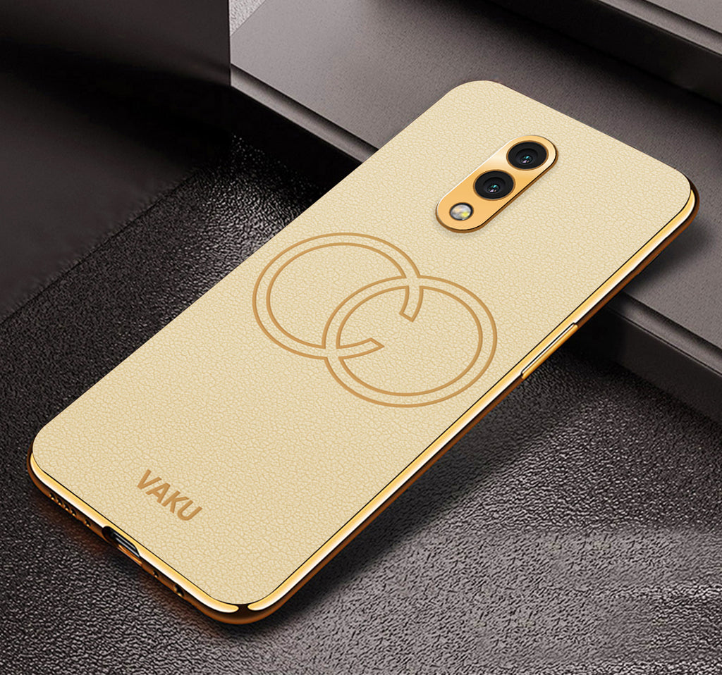 Vaku® Oneplus 7 Skylar Leather Pattern Gold Electroplated Soft TPU Back Cover