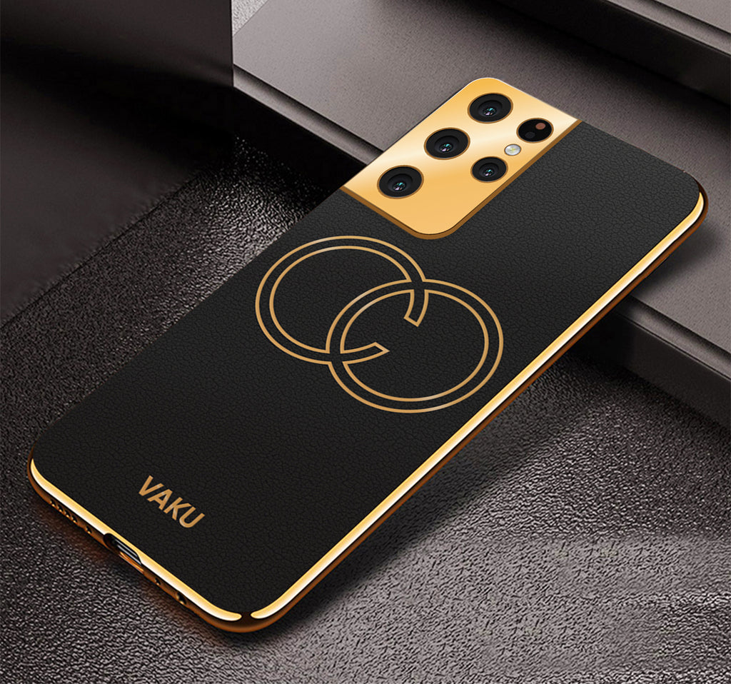 Vaku® Samsung Galaxy S21 Ultra Skylar Leather Pattern Gold Electroplated Soft TPU Back Cover