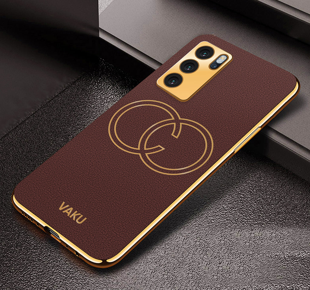 Vaku® Oppo Reno6 5G Skylar Leather Pattern Gold Electroplated Soft TPU Back Cover
