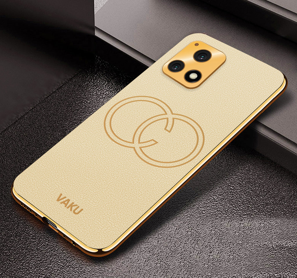 Vaku® Vivo Y72 5G Skylar Leather Pattern Gold Electroplated Soft TPU Back Cover