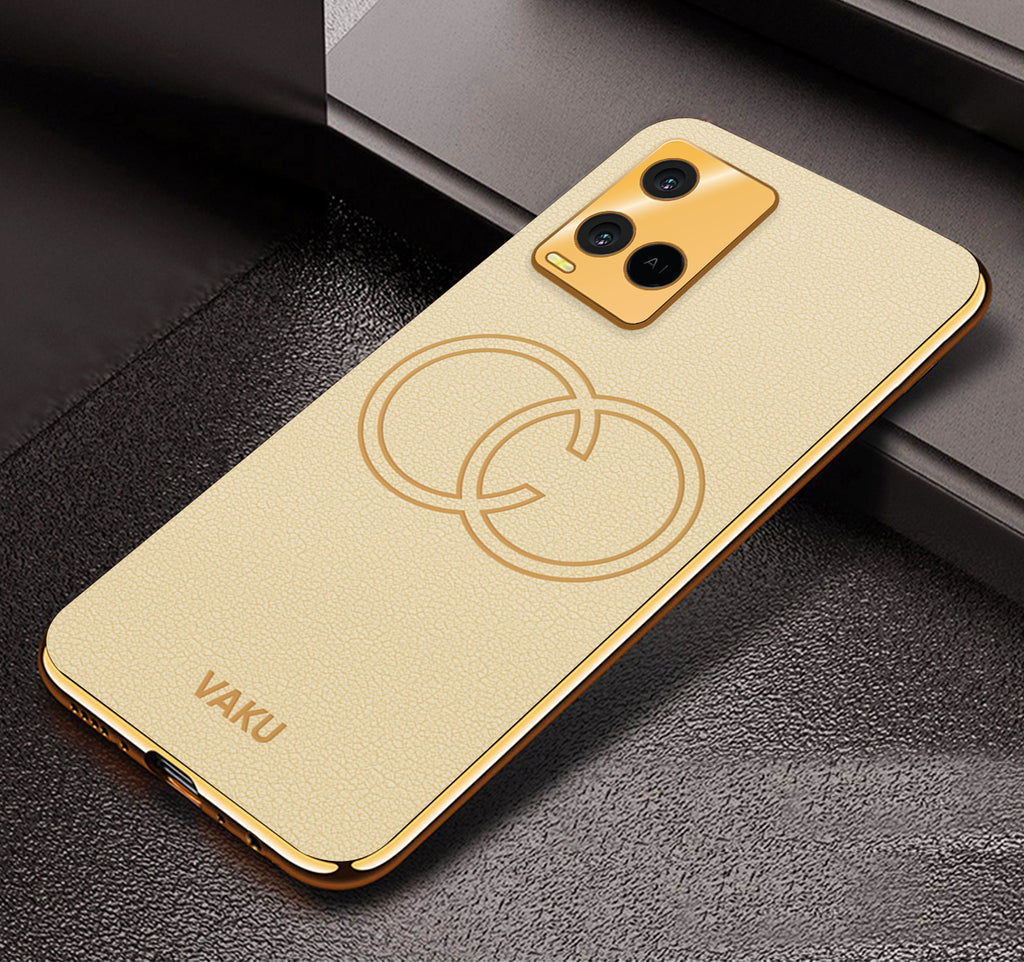 Vaku® Vivo Y21 Skylar Leather Pattern Gold Electroplated Soft TPU Back Cover