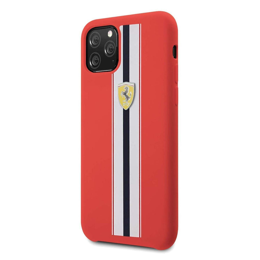 Ferrari ® Apple iPhone 11 Pro White Stripe Liquid Silicon Velvet-Touch Silk Finish Back Cover