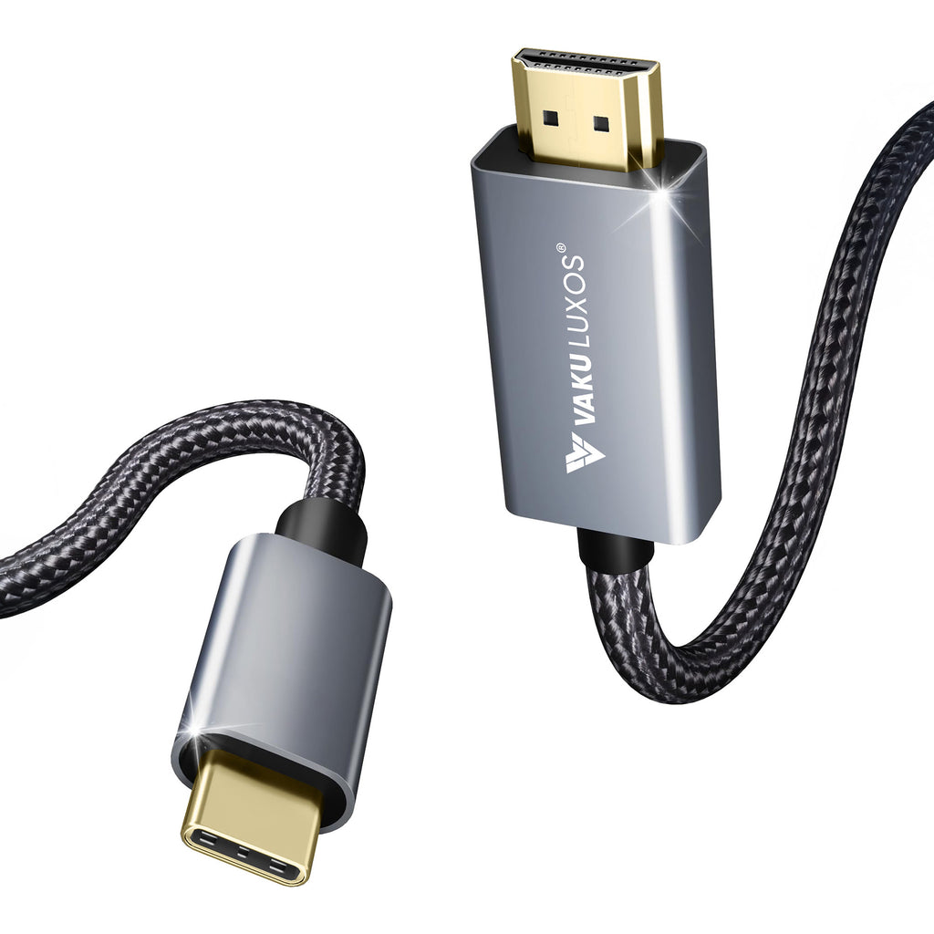 Vaku Luxos ® ULTREZ Gold Plated 2M Nylon Braided Type-C to HDMI Cable, 4K@60Hz Resolution