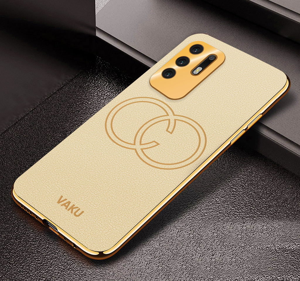 Vaku® Oppo F19 Pro Plus 5G Skylar Leather Pattern Gold Electroplated Soft TPU Back Cover