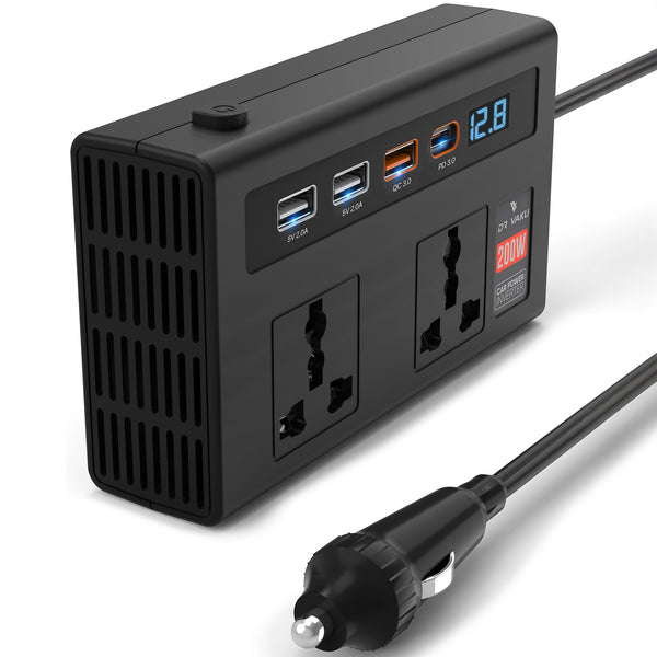 DR VAKU ® 7in1 VoltDrive Pro 200W Fast Charging Car Power Inverter 12V DC to 220V AC Socket Converter