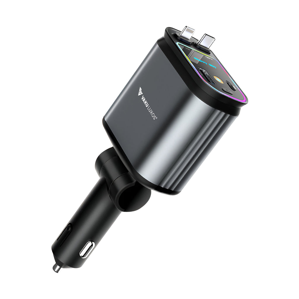 DR VAKU ® 4-in-1 66W Retractable Car Charger Fast Charging Dual USB Port with Starry Sky Light
