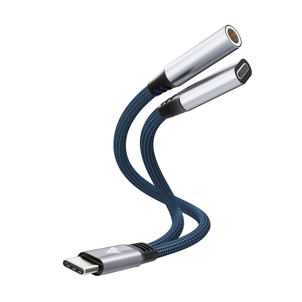 Vaku Luxos ® DigiCoder 2-in-1 Type-C to 3.5mm + Type-C Audio & Charging Adapter