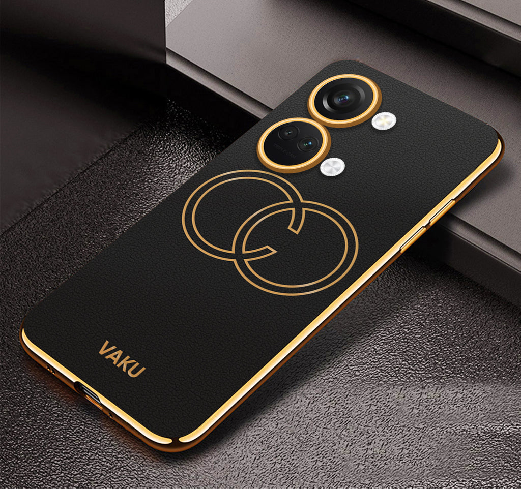 Vaku ® OnePlus Nord 3 Skylar Series Leather Stitched Gold Electroplated Soft TPU Back Cover