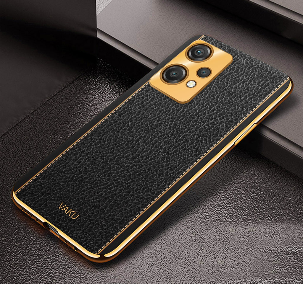 Vaku® Oneplus Nord CE 2 Lite 5G Luxemberg Series Leather Stitched Gold Electroplated Soft TPU Back Cover