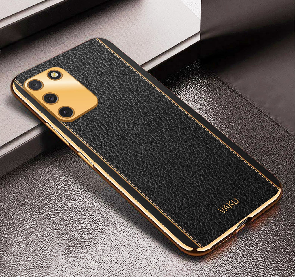 Vaku® Samsung Galaxy S10 Lite Luxemberg Series Leather Stitched Gold Electroplated Soft TPU Back Cover
