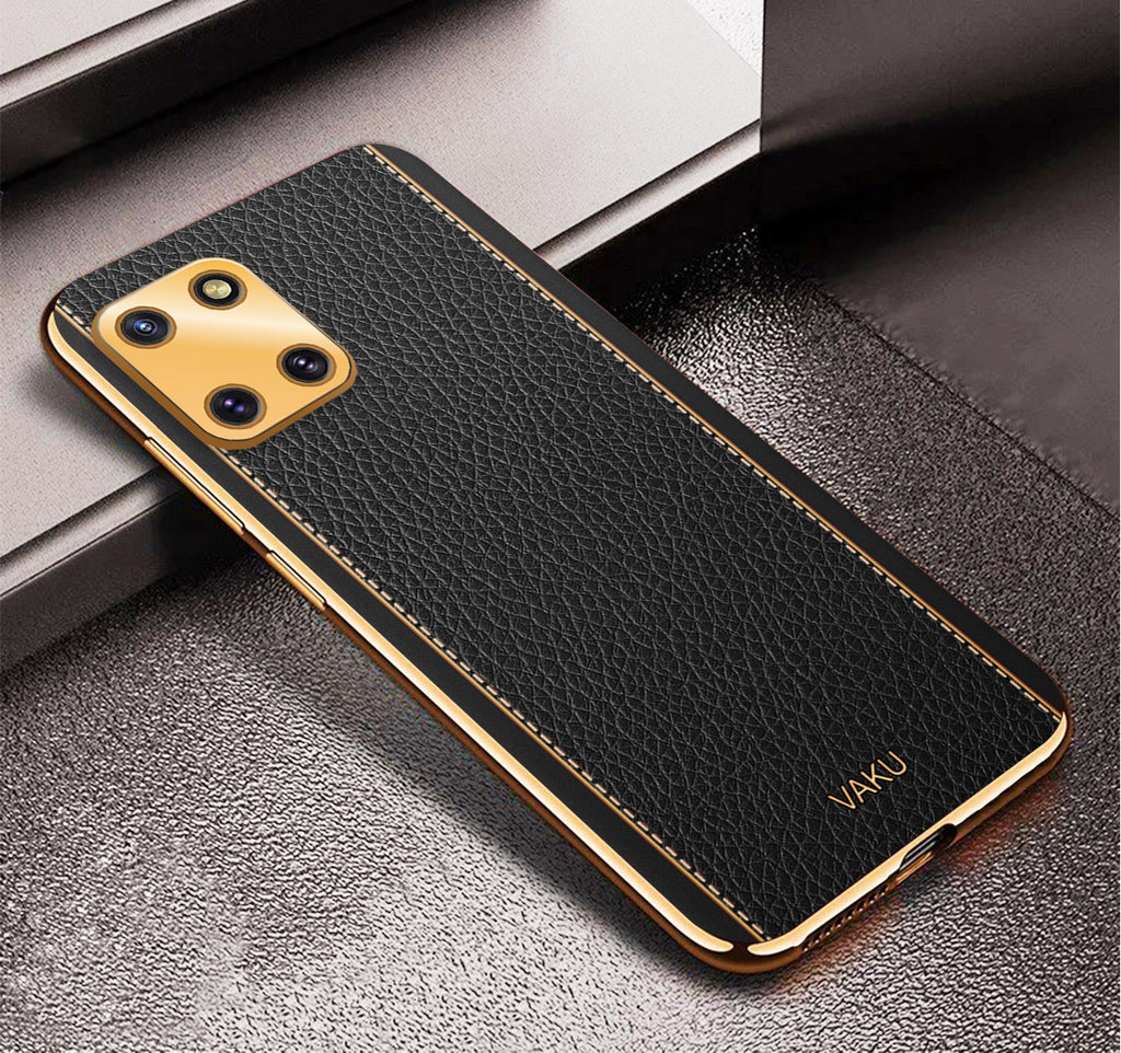 Vaku® Samsung Galaxy Note 10 Lite Luxemberg Series Leather Stitched Gold Electroplated Soft TPU Back Cover