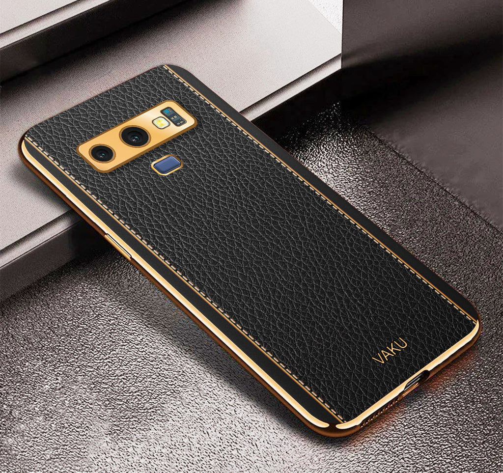 Vaku® Samsung Galaxy Note 9 Luxemberg Series Leather Stitched Gold Electroplated Soft TPU Back Cover