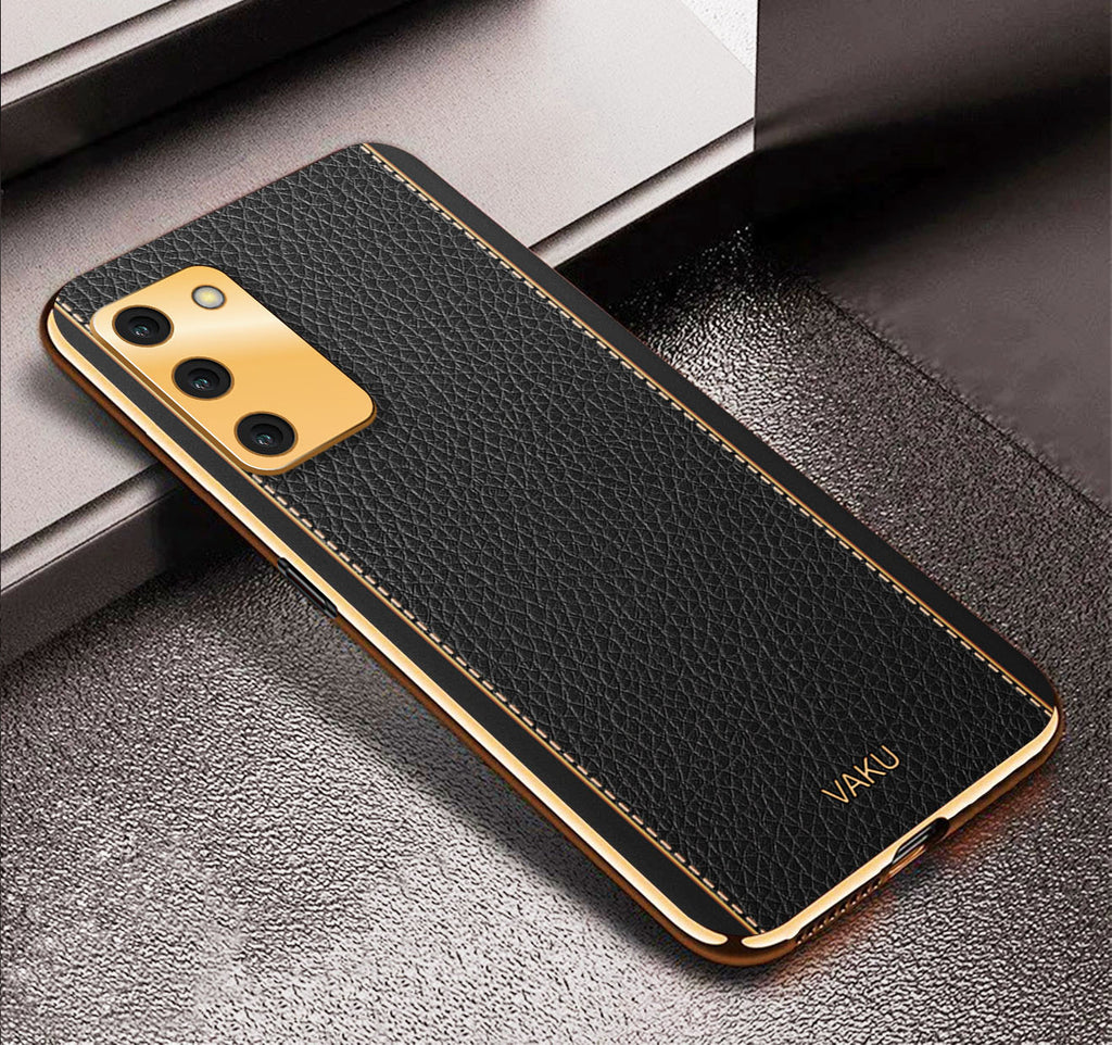 Vaku® Oppo A53s 5G Luxemberg Series Leather Stitched Gold Electroplated Soft TPU Back Cover