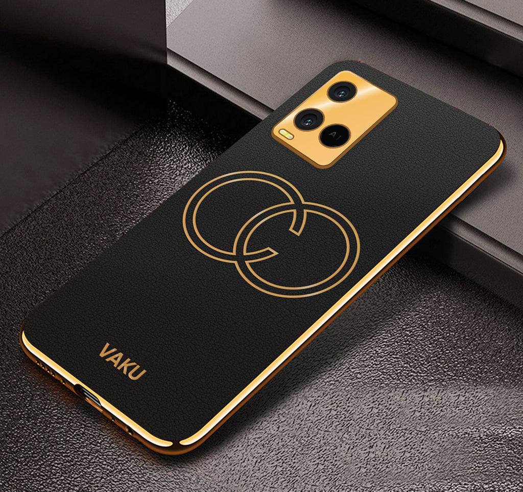 Vaku® Vivo Y21G Skylar Leather Pattern Gold Electroplated Soft TPU Back Cover