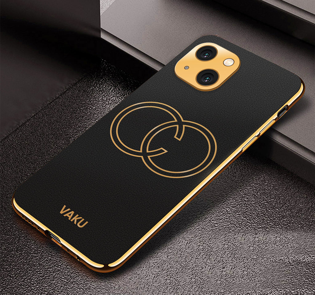 Vaku® Apple iPhone 13 Skylar Leather Pattern Gold Electroplated Soft TPU Back Cover