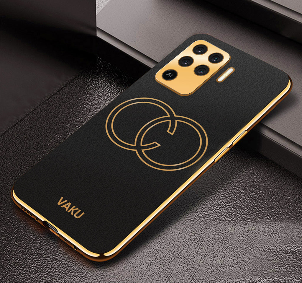 Vaku® Oppo F19 Pro Skylar Leather Pattern Gold Electroplated Soft TPU Back Cover