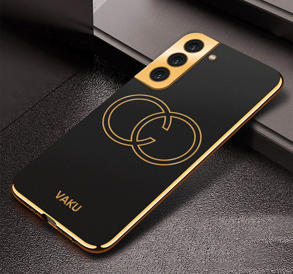 Vaku ® Samsung Galaxy S21 FE Skylar Leather Pattern Gold Electroplated Soft TPU Back Cover