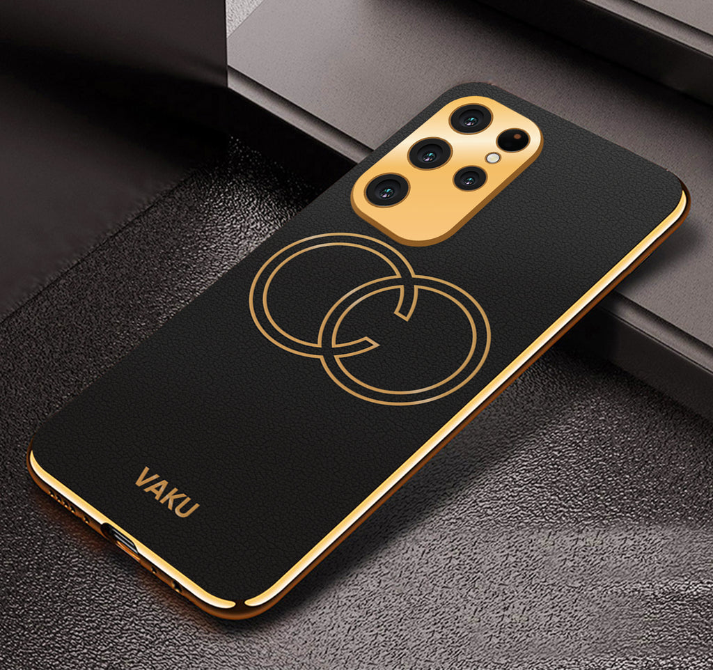 Vaku® Samsung Galaxy S23 Ultra Skylar Leather Pattern Gold Electroplated Soft TPU Back Cover