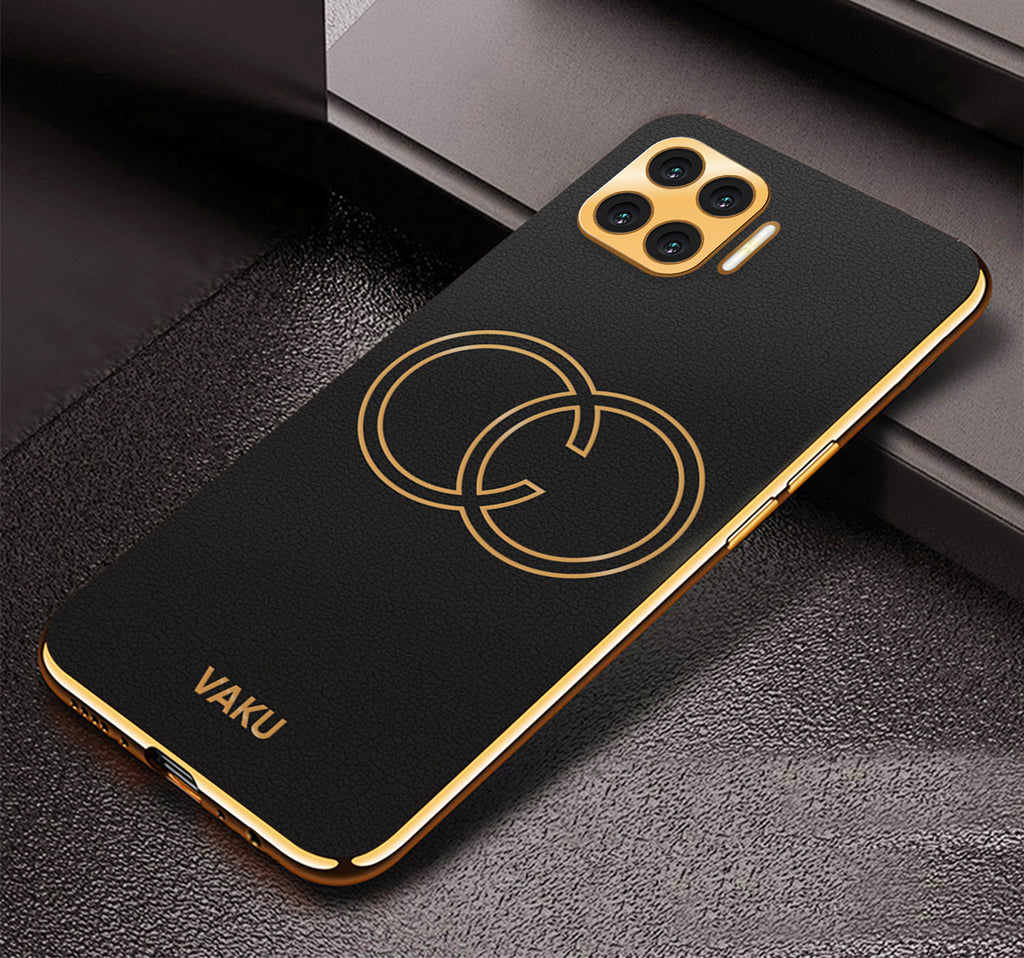 Vaku® Oppo F17 Pro Skylar Leather Pattern Gold Electroplated Soft TPU Back Cover
