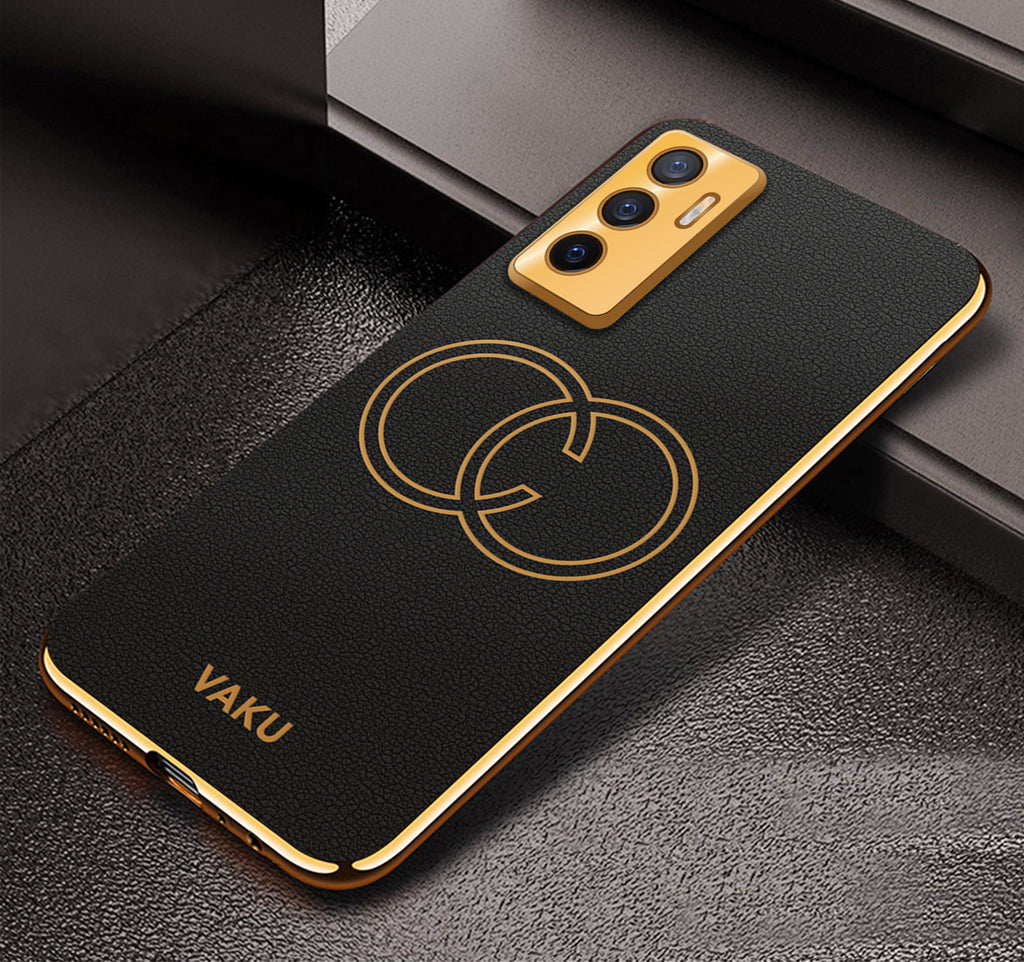 Vaku® Vivo V23e 5G Skylar Leather Pattern Gold Electroplated Soft TPU Back Cover