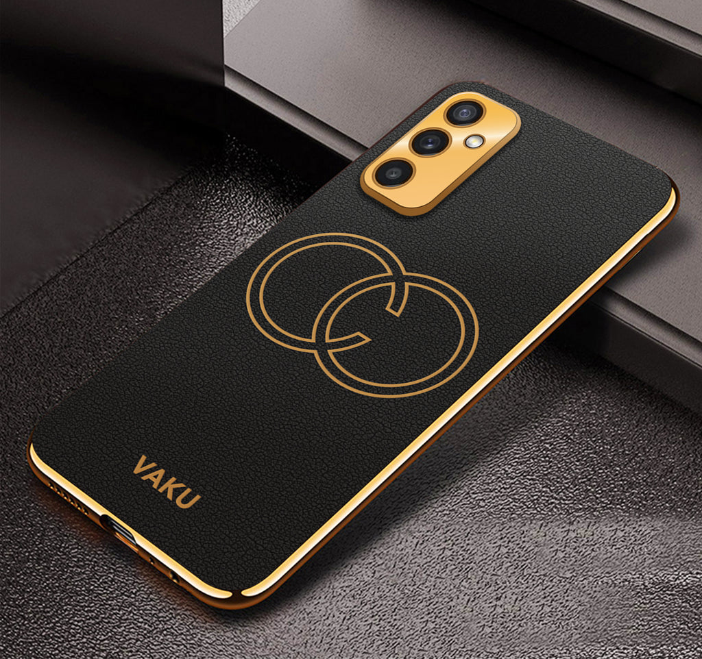 Vaku Luxos Back Cover for Redmi Note 11T 5G Cheron Leather Stitched Gold  Electroplated Soft TPU Cover - Vaku Luxos 