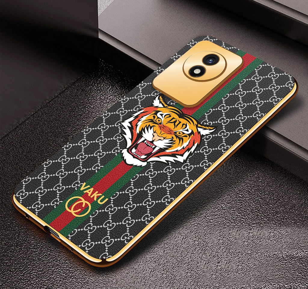 Vaku® Vivo Y02 Lynx Designer Leather Pattern Gold Electroplated Soft TPU Back Cover Case
