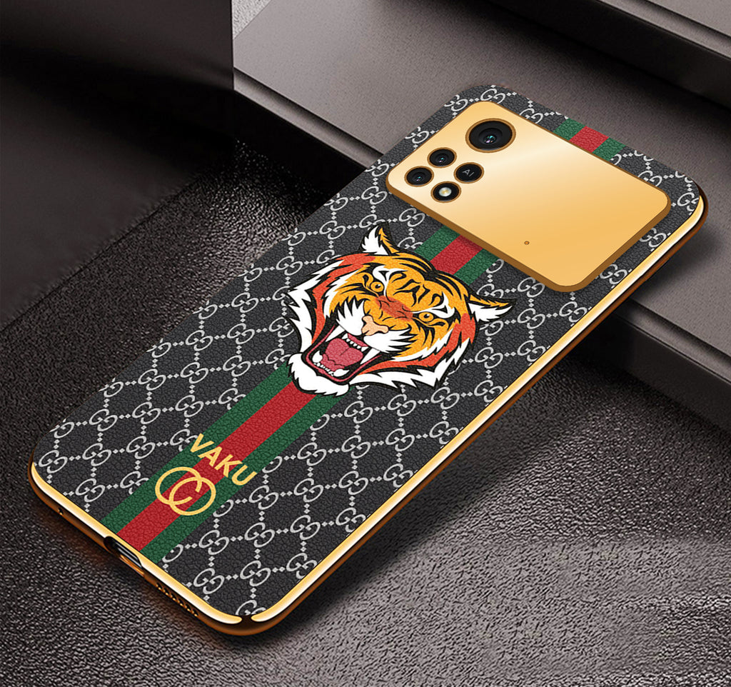Vaku ® Xiaomi Poco M4 Pro Lynx Designer Leather Pattern Gold Electroplated Soft TPU Back Cover Case