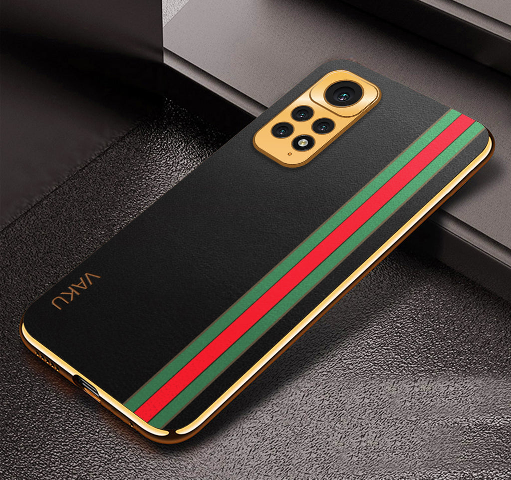 Vaku® Xiaomi Redmi Note 11s Felix Line Leather Stitched Gold Electroplated Soft TPU Back Cover Case
