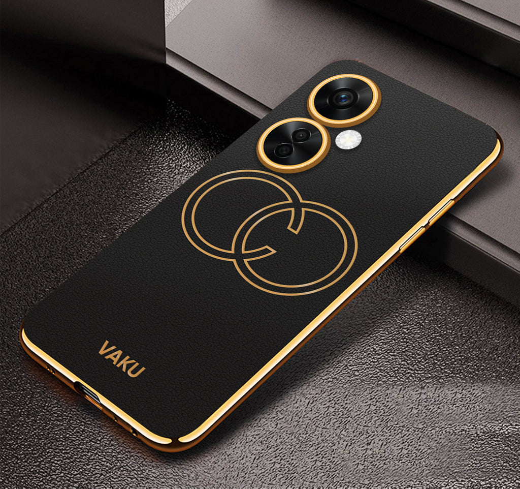 Vaku ® OnePlus Nord Ce 3 Lite 5G Skylar Series Leather Stitched Gold Electroplated Soft TPU Back Cover