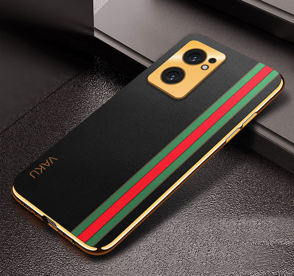 Vaku® Oppo Reno7 5G Felix Line Leather Stitched Gold Electroplated Soft TPU Back Cover Case