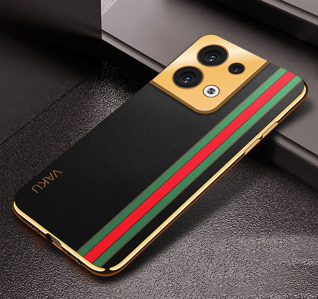 Vaku® Oppo Reno8 5G Felix Line Leather Stitched Gold Electroplated Soft TPU Back Cover Case