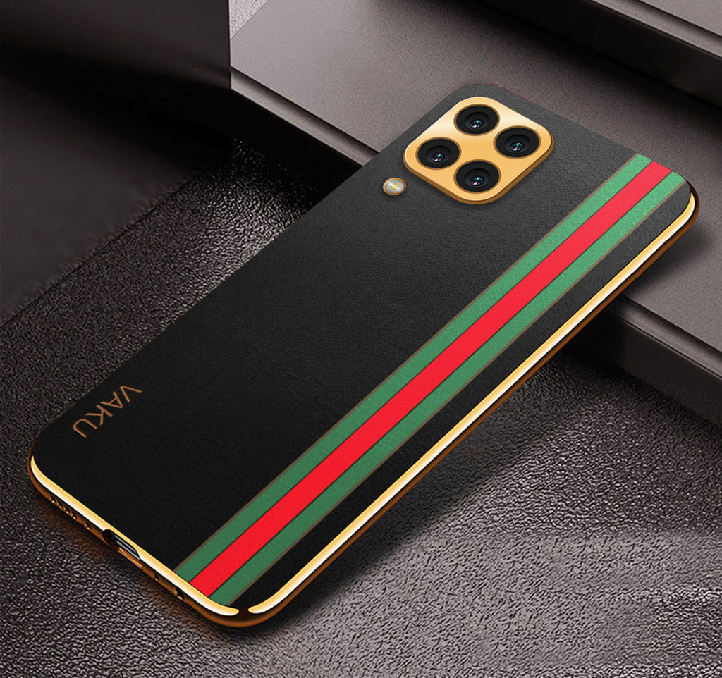 Vaku® Samsung Galaxy M53 5G Felix Line Leather Stitched Gold Electroplated Soft TPU Back Cover Case