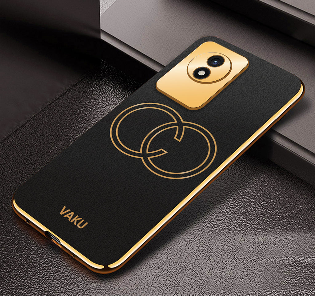 Vaku ® Vivo Y02 Skylar Leather Pattern Gold Electroplated Soft TPU Back Cover