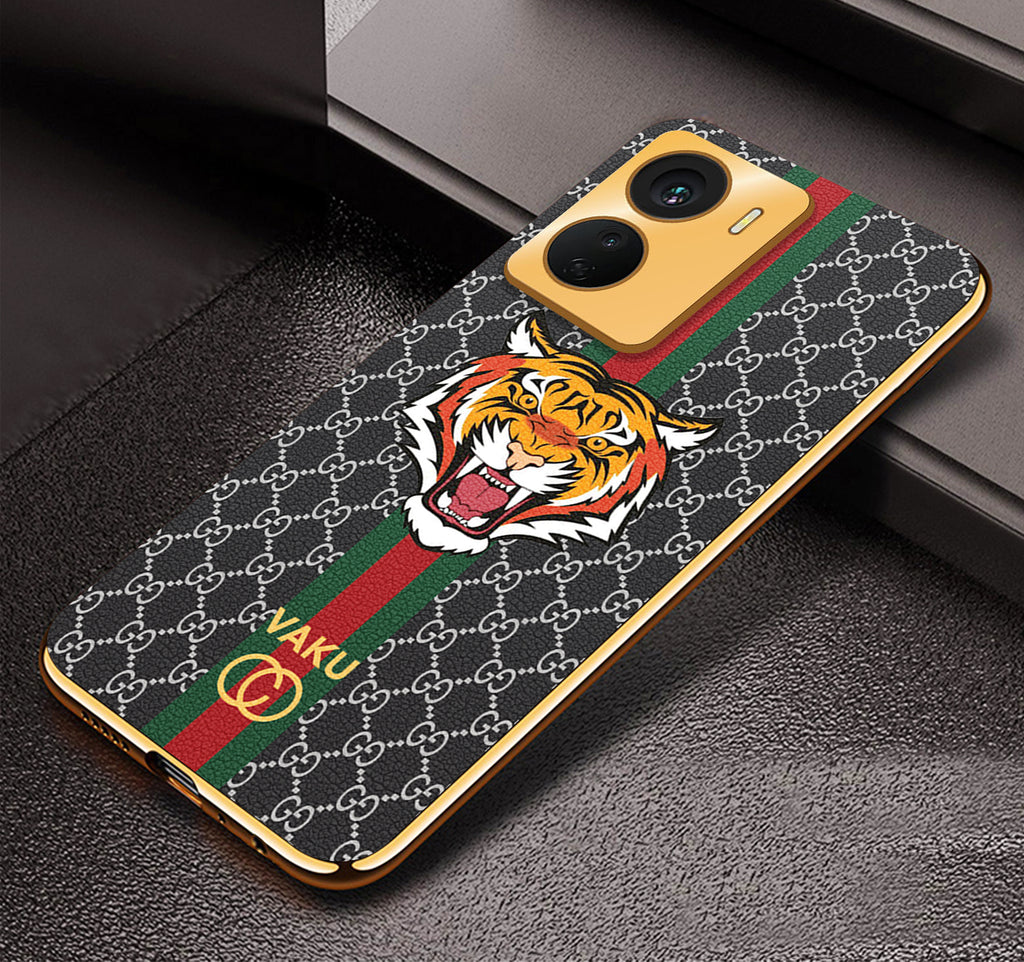 Vaku ® Vivo Y16 Lynx Designer Leather Pattern Gold Electroplated Soft TPU Back Cover Case