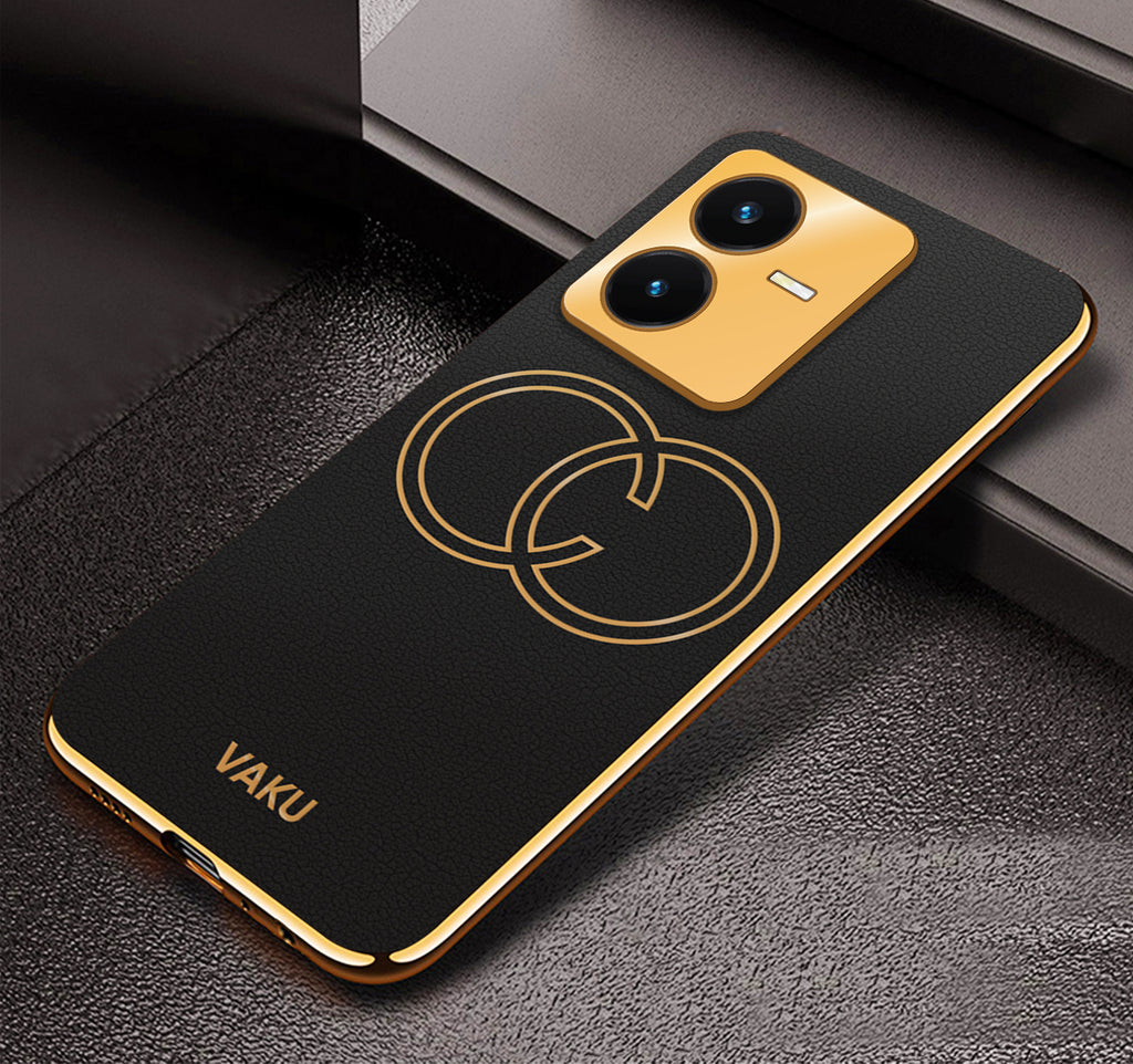 Vaku® Vivo Y22 Skylar Leather Pattern Gold Electroplated Soft TPU Back Cover