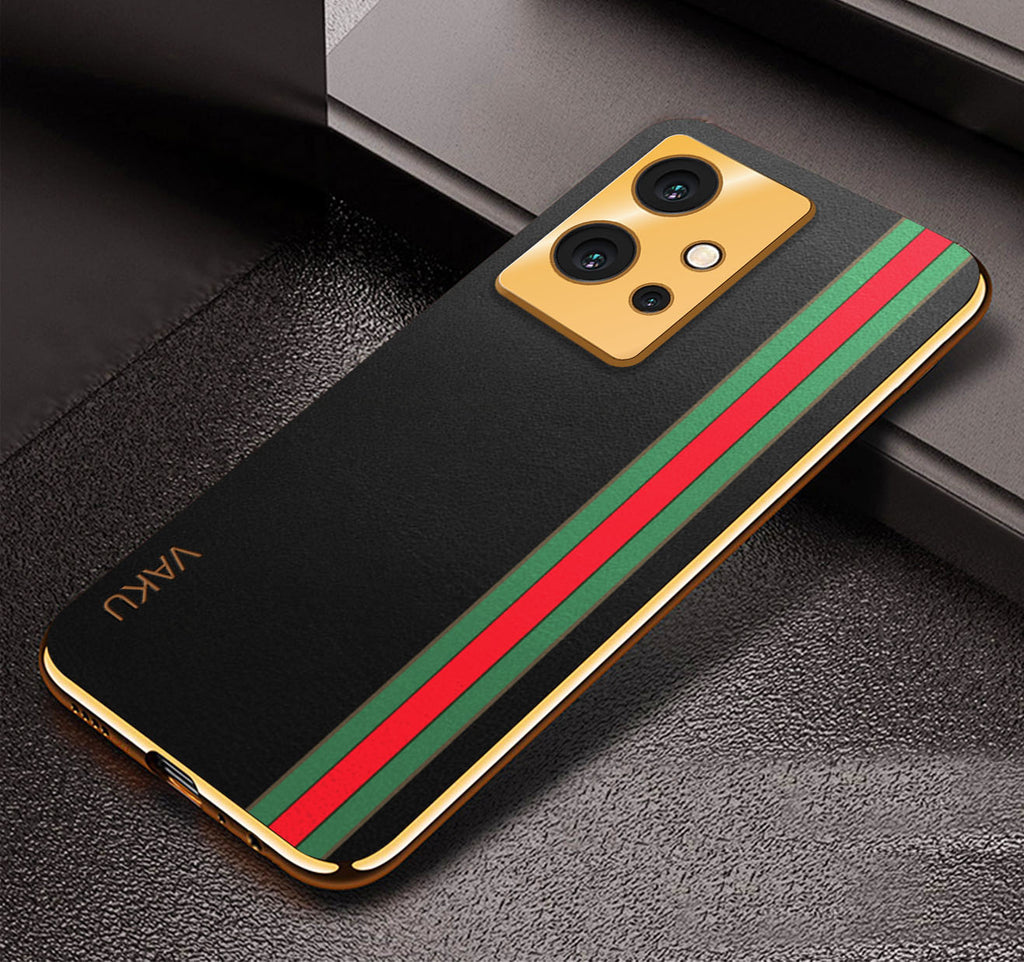 Vaku ® Vivo Y75 5G Felix Line Leather Stitched Gold Electroplated Soft TPU Back Cover Case