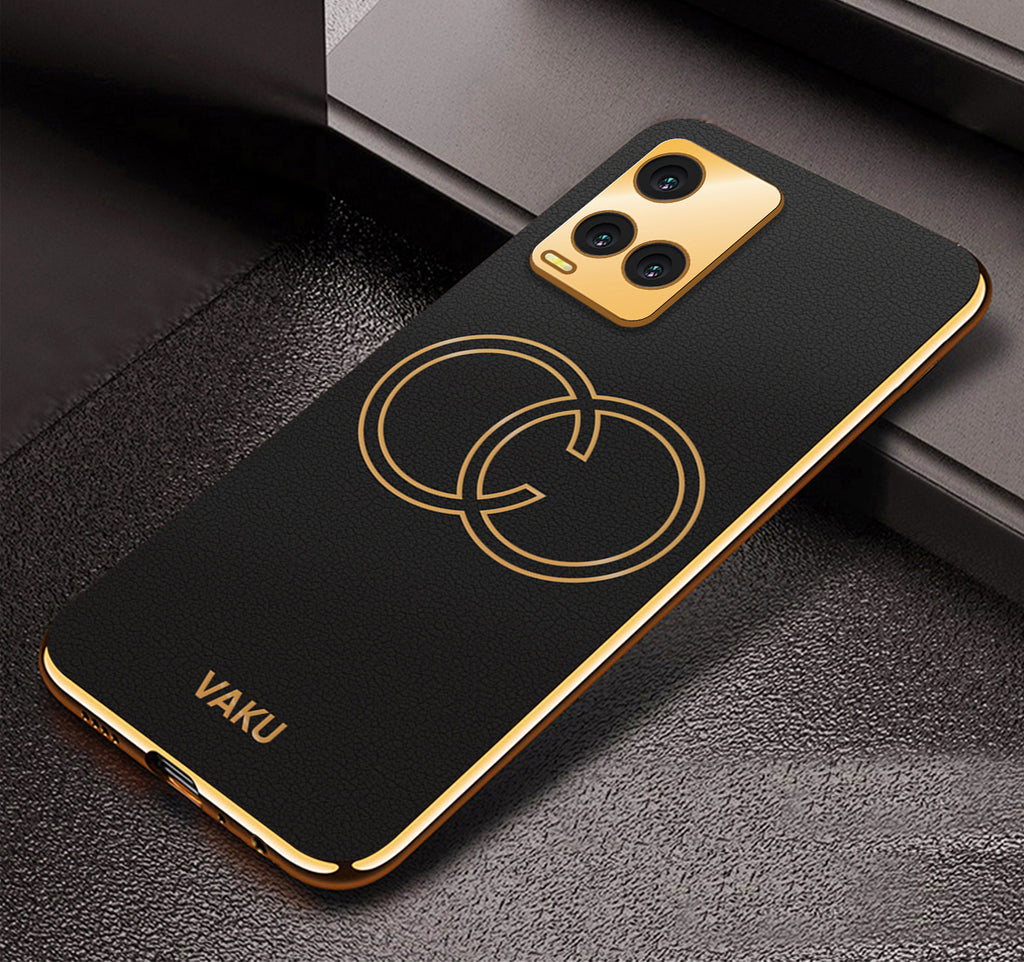 Vaku® Vivo Y33s Skylar Leather Pattern Gold Electroplated Soft TPU Back Cover