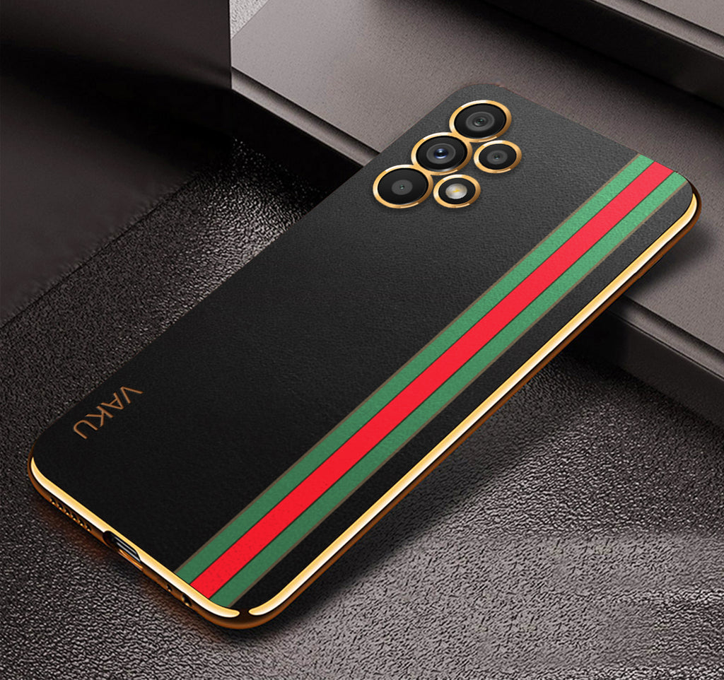 Vaku ® Samsung Galaxy A13 Felix Line Leather Stitched Gold Electroplated Soft TPU Back Cover