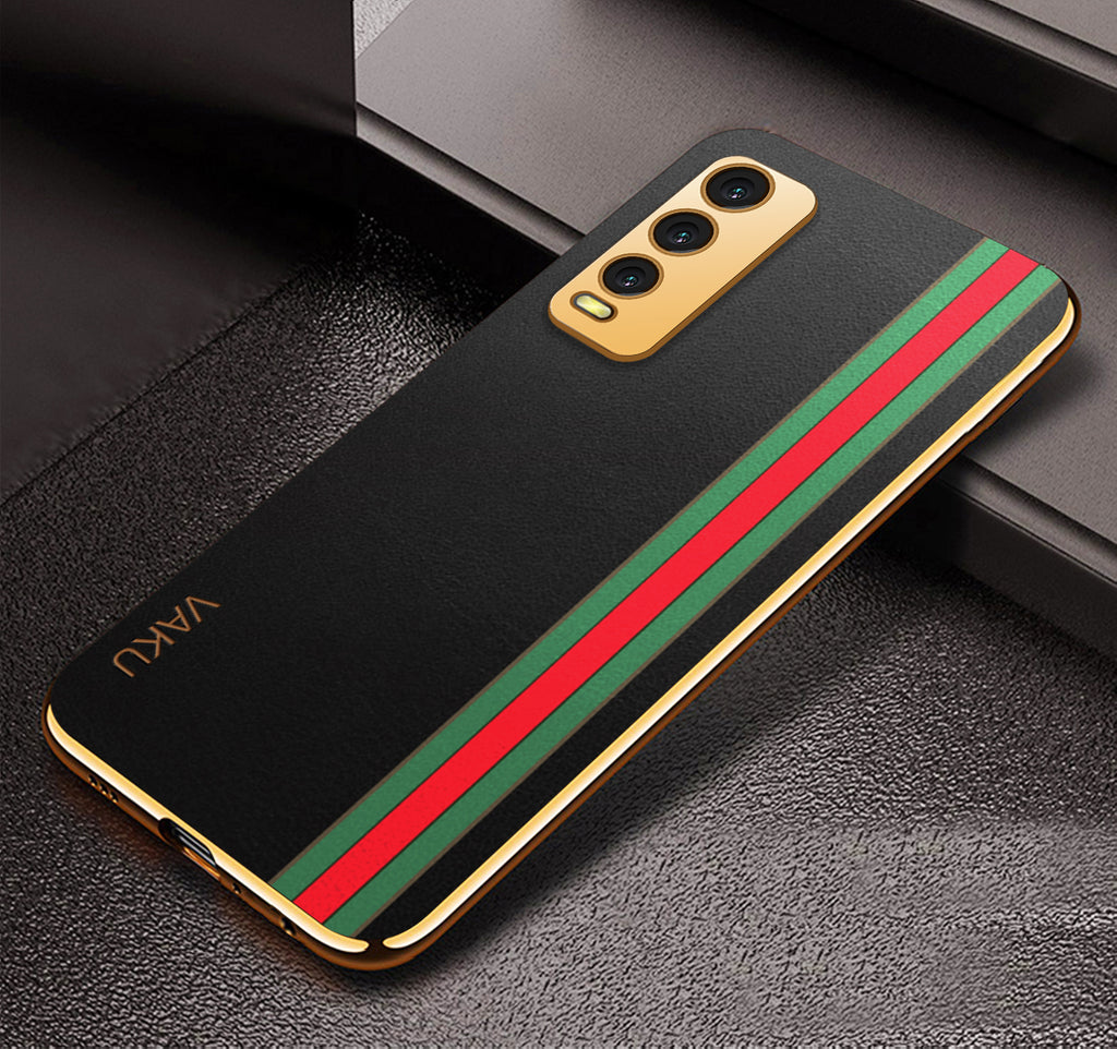 Vaku® Vivo Y20 Felix Line Leather Pattern Gold Electroplated Soft TPU Back Cover Case
