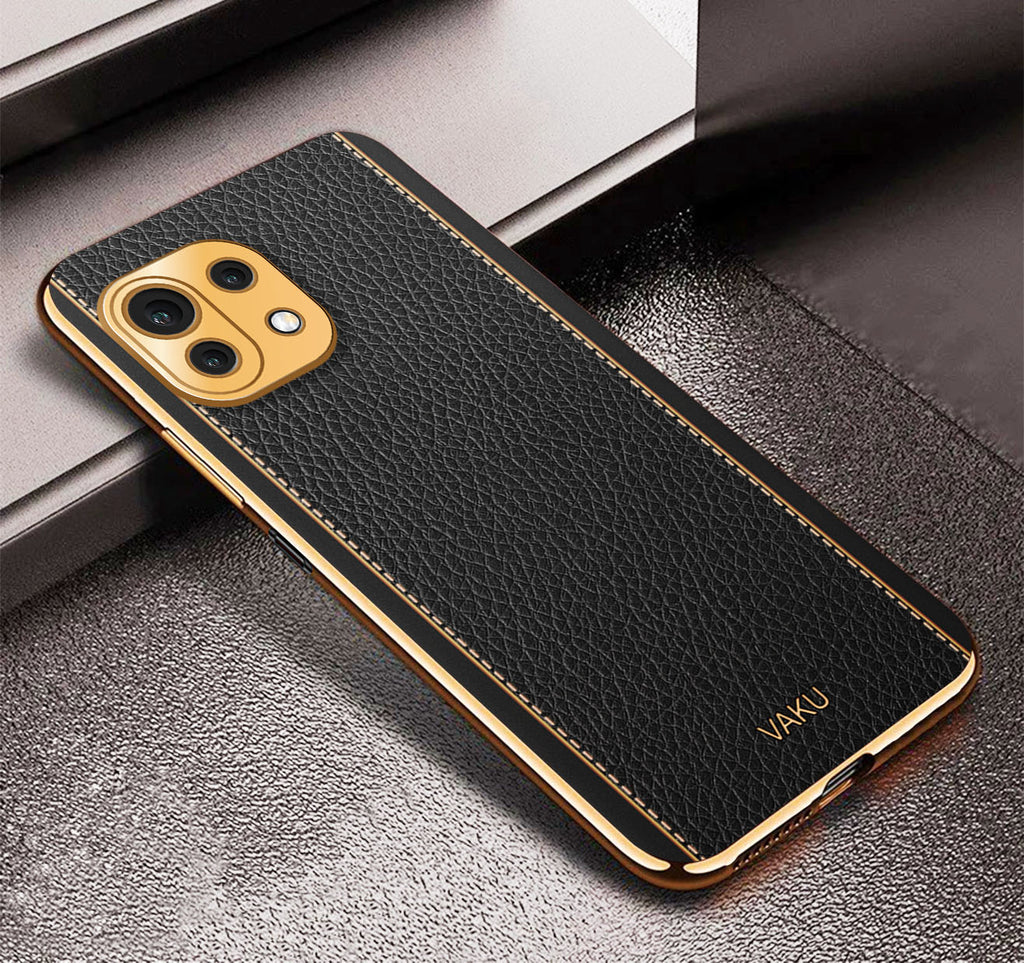 Vaku® Xiaomi Mi 11 Lite Luxemberg Series Leather Stitched Gold Electroplated Soft TPU Back Cover