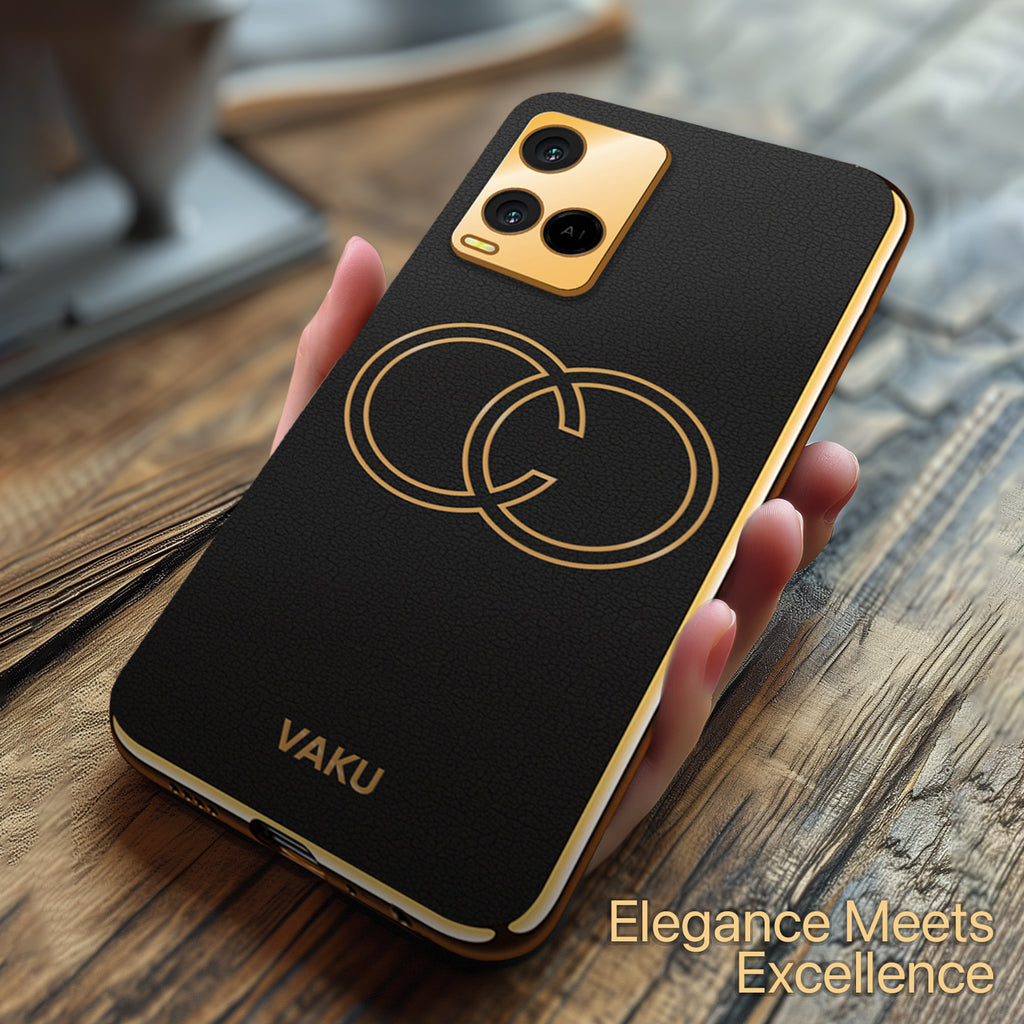 Vaku ® Vivo Y21A Skylar Leather Pattern Gold Electroplated Soft TPU Back Cover